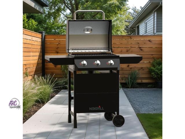 Lot 56-687545 - New Opened Box - Nexgrill 3 Burner Liquid Propane Gas Grill in Black, 30, 000 BTUs of total grilling...