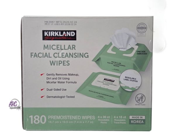 Lot 56-333360 - New Kirkland Signature Micellar Facial Cleansing Wipes, 180 Count, Pre-Moistened, Dual-Sided Makeup ...