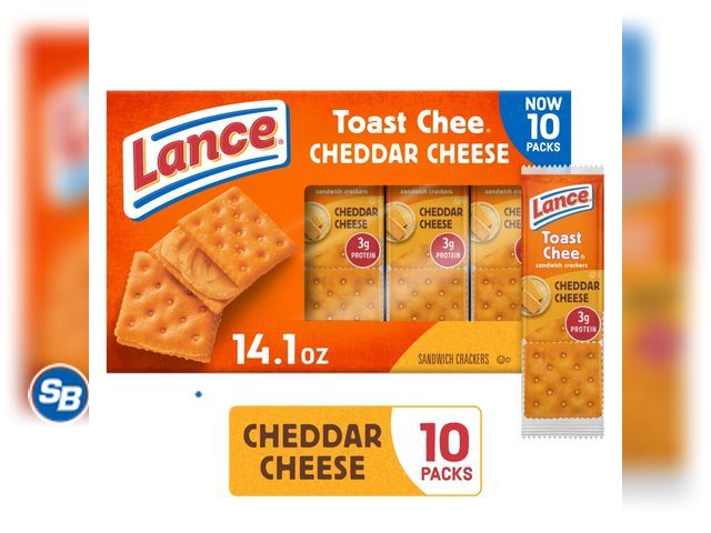 Lot 58-66778 - Lance Sandwich Crackers, ToastChee Cheddar, 10 Individually Wrapped Packs, 6 Sandwiches Each - unope...