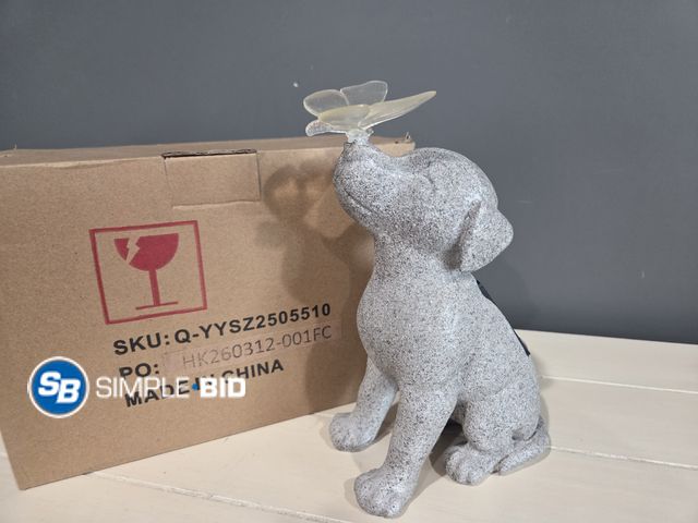 Lot 58-70510 - New Dog Statue with Solar Butterfly Garden Decor