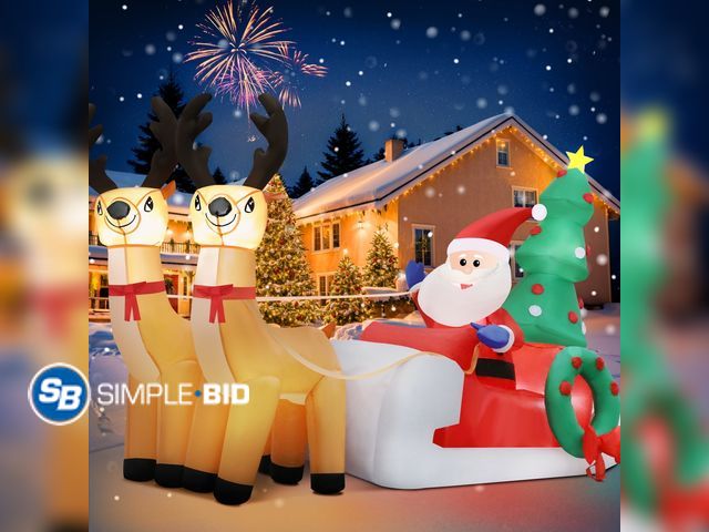 Lot 58-27791 - New Firstness 7.6ft Christmas Inflatable, Santa Elk Sleigh Xmas Inflatable with LED Lights for Chris...