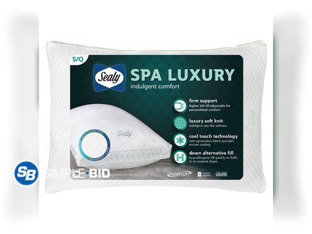 Lot 58-38127 - Sealy Spa Luxury Bed Pillow, Jumbo, White- Firm Support Down Alternative Cool Touch Fabric - appears...