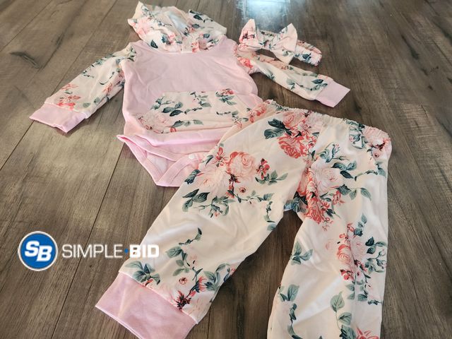 Lot 58-31559 - New LUNFEGO Newborn Infant Baby Girl Clothes 3-6 Months Outfits Sets Romper + Pants + Bow Headband f...