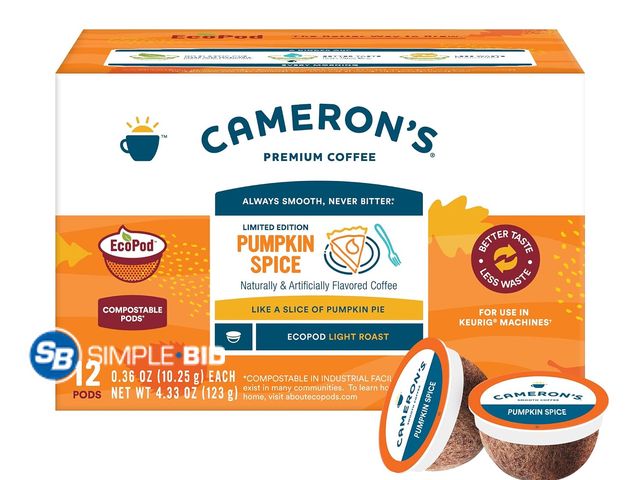 Lot 58-72978 - Cameron's Coffee Holiday Single Serve Pods, Flavored, Pumpkin Spice, 12 Count - unopened