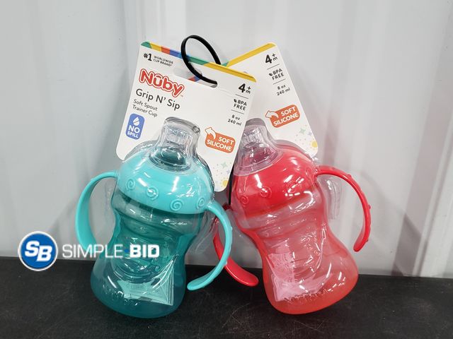 Lot 58-33643 - Lot of (2) New Nuby Grip n' sip Soft Spout Trainer cups - for 4+months