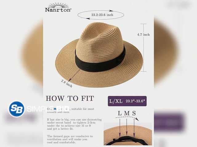 Lot 58-66679 - New Sun Hats for Women Men- Wide Brim Fedora Straw Panama Beach Hat UV UPF 80+ with 2 Replaceable Ri...