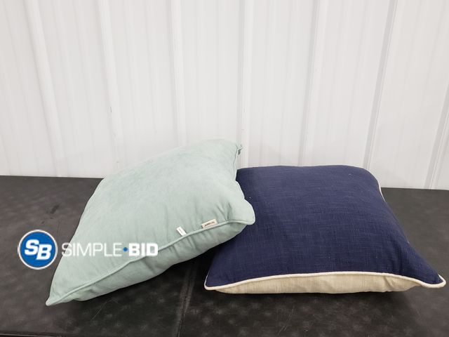 Lot 58-75805 - Lot of (2) Fabric Throw Pillows - Teal / Taupe,Navy - Light Use