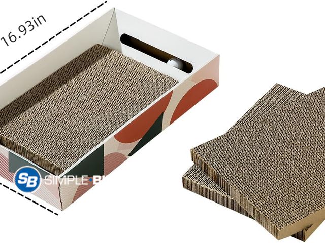 Lot 58-77690 - Corrugated Cardboard Cat Scratcher Box with Bell Toy - Double-Sided Wear-Resistant Scratching Pad, M...