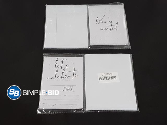 Lot 58-28284 - Lot of (6) New Let's Celebrate Birthday Party Invitations-Minimalism White Theme Party Invites For B...