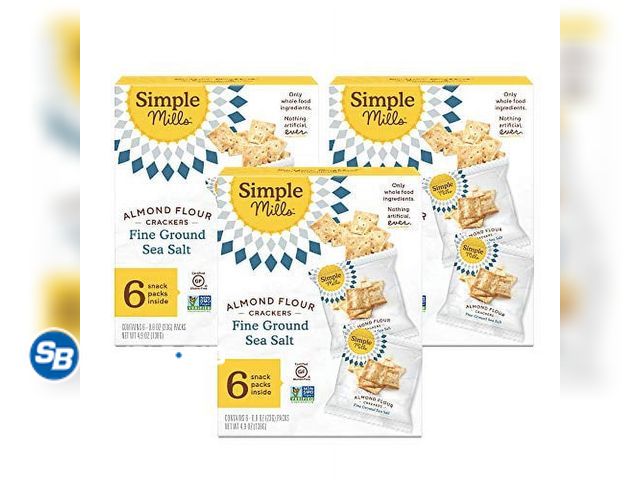 Lot 58-72481 - Simple Mills Almond Flour Crackers, Sea Salt Snack Packs, Gluten Free, Flax Seed, Sunflower Seeds, C...