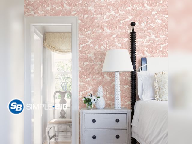 Lot 58-21564 - Lot of (2) New Chesapeake Spinney Rose Rose Toile Prepasted High Performance Wallpaper, 20.5-in by 3...