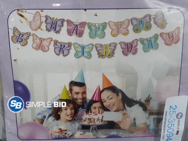 Lot 58-35094 - Butterfly Birthday Party Kit - Banner, Balloons
