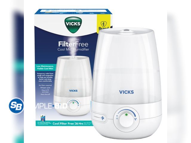Lot 58-37387 - New Vicks 1 Gallon Filter Free Cool Mist Humidifier, 400 Sq ft, White, VUL545