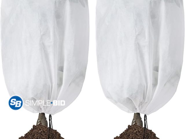 Lot 58-21350 - New 2-Pack Plant Covers Freeze Protection 48" x 72" 2.2 oz, Frost Cloth Plants Jacket Drawstring Tre...