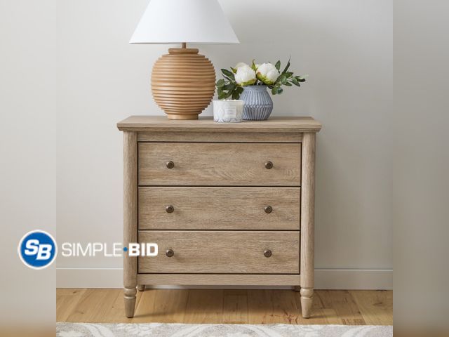 Lot 58-33571 - My Texas House Monroe 3 Drawer Nightstand with USB, Brushed Oak Finish - New in box