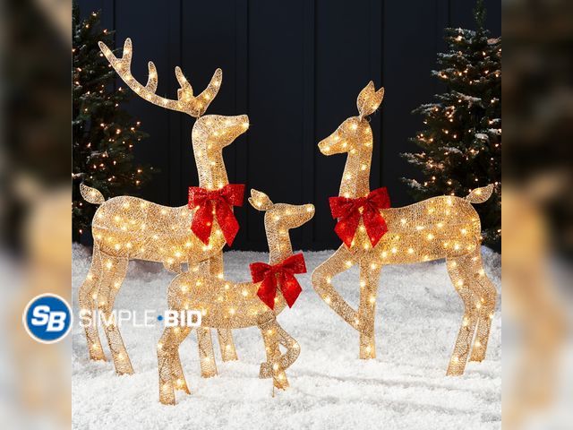 Lot 58-31764 - Best Choice Products 4ft 3-Piece Lighted 2D Christmas Deer Set Outdoor Yard Decoration w/ 175 LED Li...