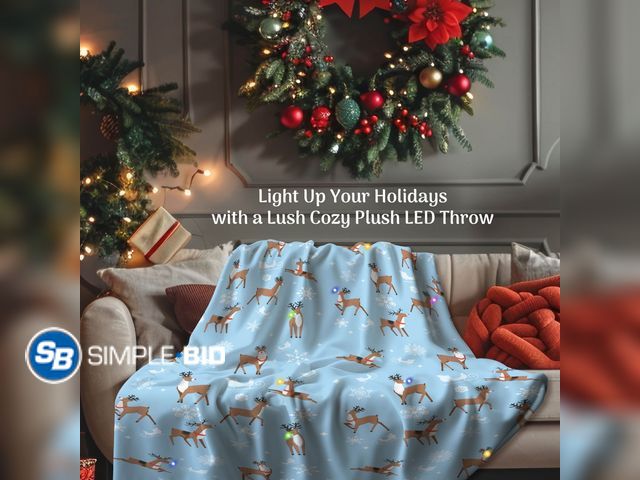 Lot 58-28636 - New Lit Holiday LED Throw, Reindeer Christmas Blanket with Soft Fabric and 3 Lighting Modes, 50” x 6...