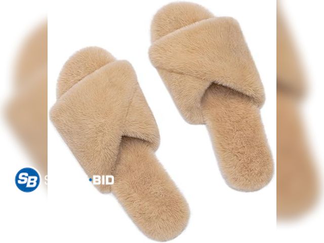 Lot 58-60468 - New FITORY Women’s Memory Foam Slippers, Cross Band Fuzzy House Shoes with Stylish and Comfy Open To...