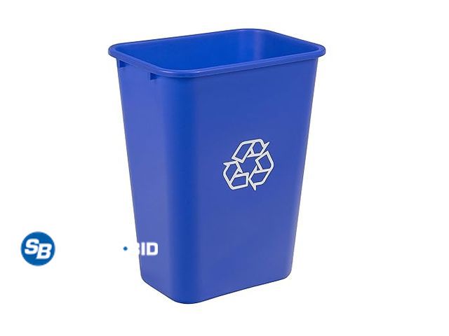 Lot 58-34313 - New Amazon Basics Trash Can, Rectangular Commercial Office Wastebasket, Recycle Logo, 10 Gallon (Pac...