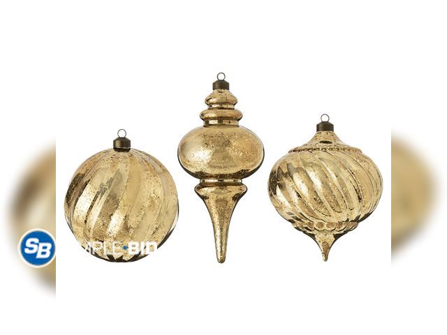 Lot 58-52863 - New My Texas House 3 Count Gold Mercury-Style Shatterproof Christmas Ornaments