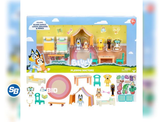 Lot 58-36712 - New Bluey Playing Doctors Value Box, 5 Figures, 11 Accessories, and More, Ages 3+