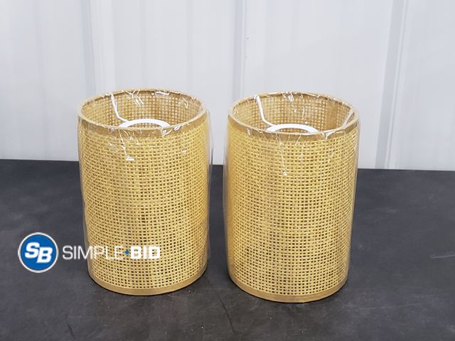 Lot 58-57732 - Lot of (2) New Rustic Rattan Drum Lamp shades