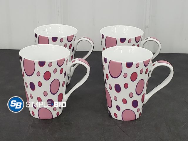 Lot 58-84785 - Set of (4) New Konitz Pearls Pink and Purple polka Dot Coffee mugs