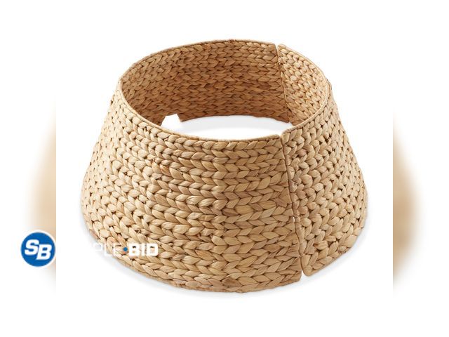 Lot 58-35281 - New 24-Inch Water Hyacinth Christmas Tree Collar, Woven Tree Base Cover with Cord Cut Out, Natural