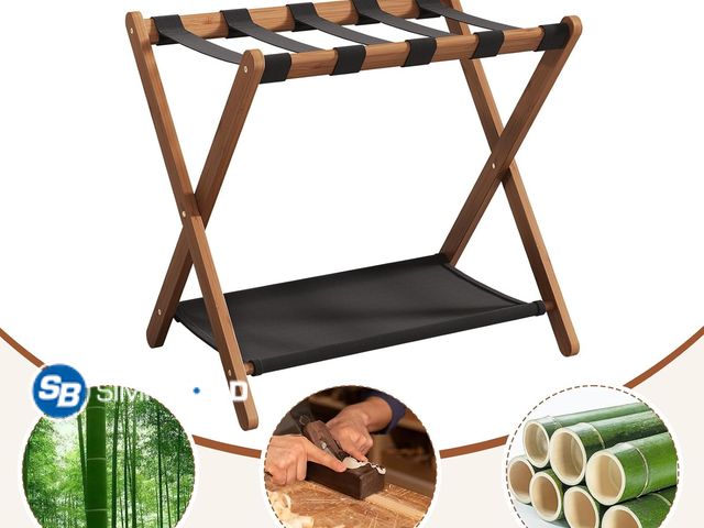 Lot 58-76177 - New Luggage Racks Suitcase Stand Foldable With Storage Shelf For Guest Room Hotel Essentials Solid B...