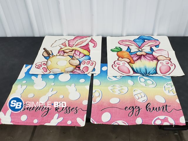 Lot 58-50442 - Set of (4) New EASTER Pillow Coverings - bunny kisses, Easter hunt, and more - approx. 18" x 18"