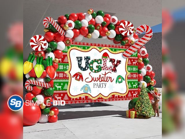 Lot 58-21408 - New UGLY SWEATER banner with balloons and more