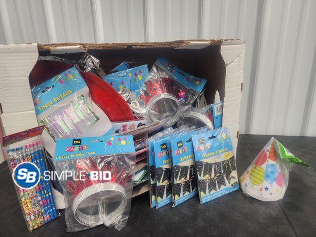 Lot 58-40304 - Large Lot of PARTY supplies including decorations, napkins, toys, balloons, and so much more - unuse...