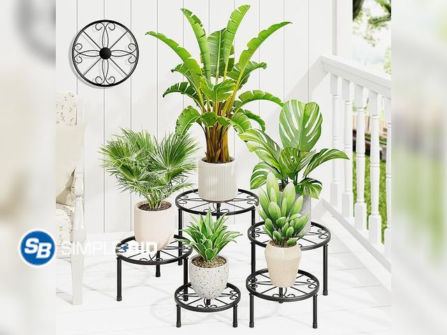 Lot 58-51568 - New 5-Pack Metal Plant Table Stand for 7-12 Inch Trays, Heavy Duty Flower Pot Stands for Multiple Pl...