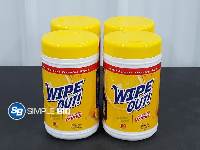 Lot 58-30016 - Lot of (4) WIPE OUT! Lemon Scent Multi surface wipes -- 80 in each container