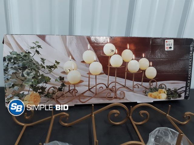 Lot 58-67429 - Fireplace Candle holder set - appears unused - open box