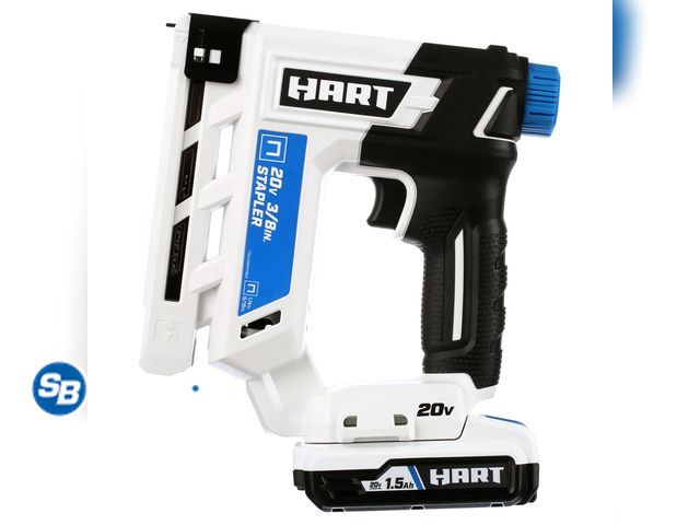 Lot 58-54116 - HART 20-Volt 3/8 Inch Crown Staple Gun Kit (1) 20-Volt 1.5Ah Lithium-Ion Battery - appears unused