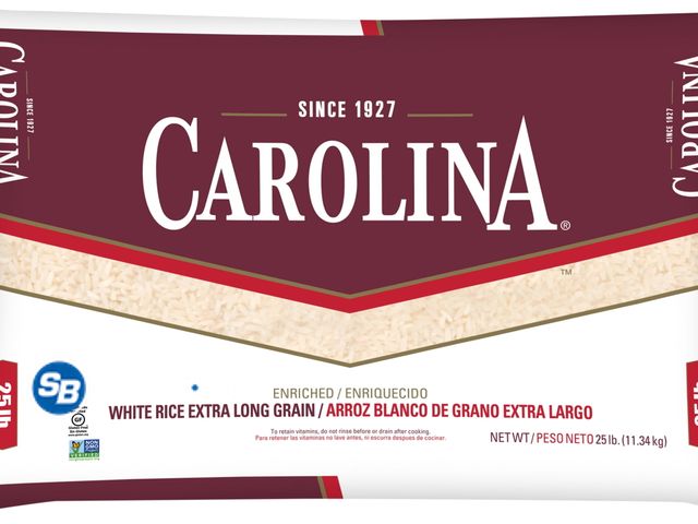Lot 58-72378 - Carolina Enriched Extra Long Grain White Rice, 25 lbs. - open Bag - mostly full -- BB 11/2027