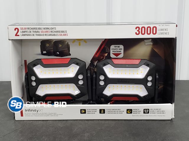 Lot 58-80553 - New Infinity X1 Solar Rechargeable Work Lights, 2-Pack, 3000 Lumens, LED Portable Flood Lights with ...