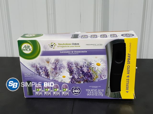Lot 58-34848 - Air Wick Lavender and Chamomile Fragrance 4 Refills and Auto spray included - appears unused
