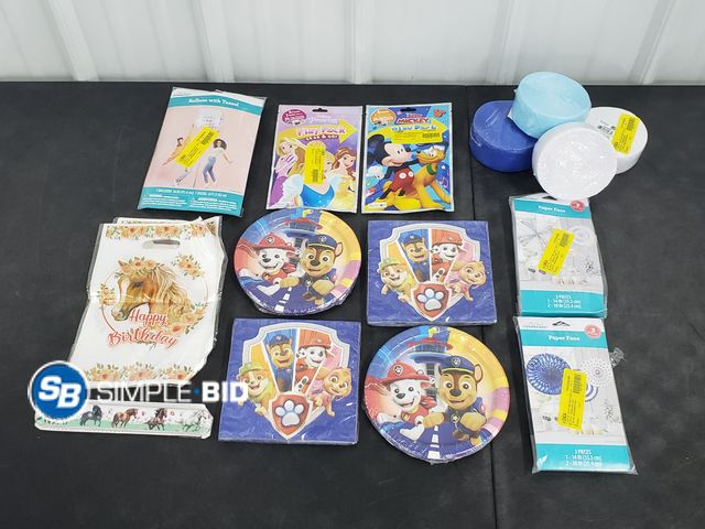 Lot 58-62390 - Lot of New Party BIRTHDAY supplies including paper plates, napkins, Streamers, balloons and much mor...
