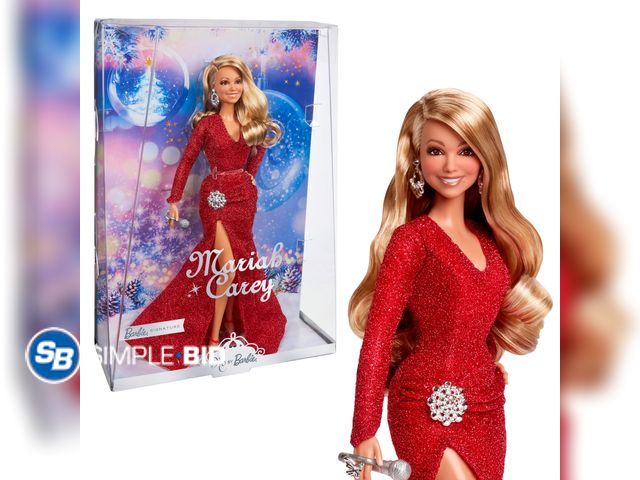 Lot 58-51229 - Mariah Carey Barbie Doll, Holiday Celebration Collectible, Glittery Red Gown with Silver Accessories...