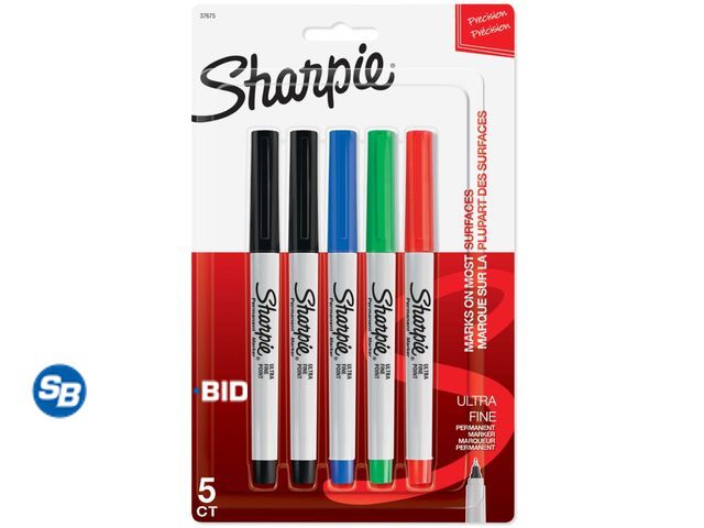 Lot 58-62964 - Lot of (2) New Sharpie Permanent Markers, Ultra Fine Point, Assorted Colors, 5 Count each