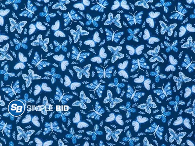 Lot 58-75973 - FABRIC! Lot of (4) Blue Butterflies Cotton Calico Fabric, Insects Print, Quilting, Home Accents, Fab...