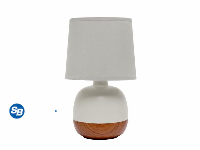 Lot 58-62986 - New Simple Designs Petite Mid Century Table Lamp - Light Wood and Light Gray