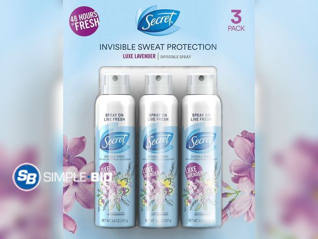 Lot 58-34614 - Secret Invisible Spray Deodorant, Luxe Lavender 3.8 oz., 3 pk - unopened -- expired