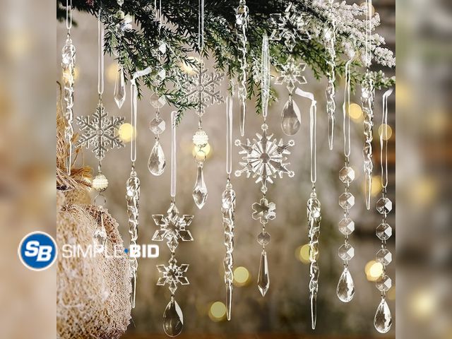 Lot 58-37204 - OuMuaMua 18pcs Christmas Tree Decoration Crystal Ornaments Hanging Acrylic Snowflake Drop Ornaments ...