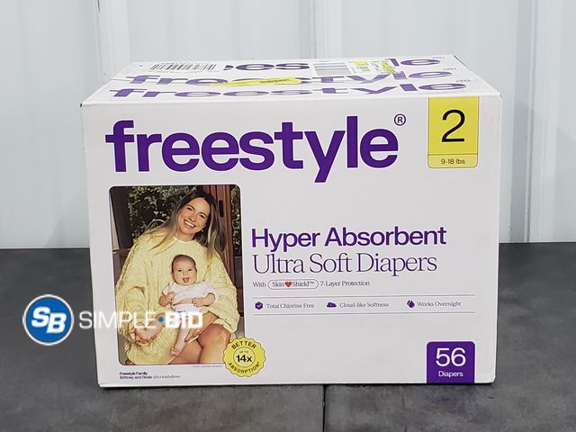Lot 58-60596 - DIAPERS! New Freestyle ultra soft diapers - SIZE 2 - 9-18LBS - 56 diapers