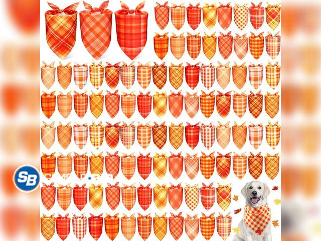 Lot 58-84114 - New Abbylike 100 Pcs Fall Plaid Dog Bandanas Bulk Autumn Gingham Bandanas for Dogs Triangle Kerchief...