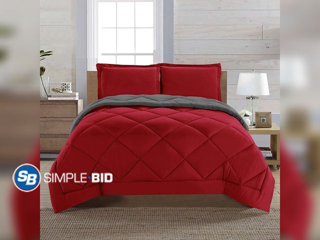 Lot 58-54688 - New Reversible Bedding Comforter Twin, Red/Gray