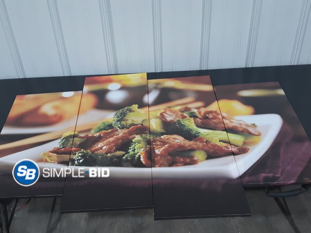 Lot 58-32657 - Set of (4) Canvas Prints That makes up a Plate of Chicken and brocolli